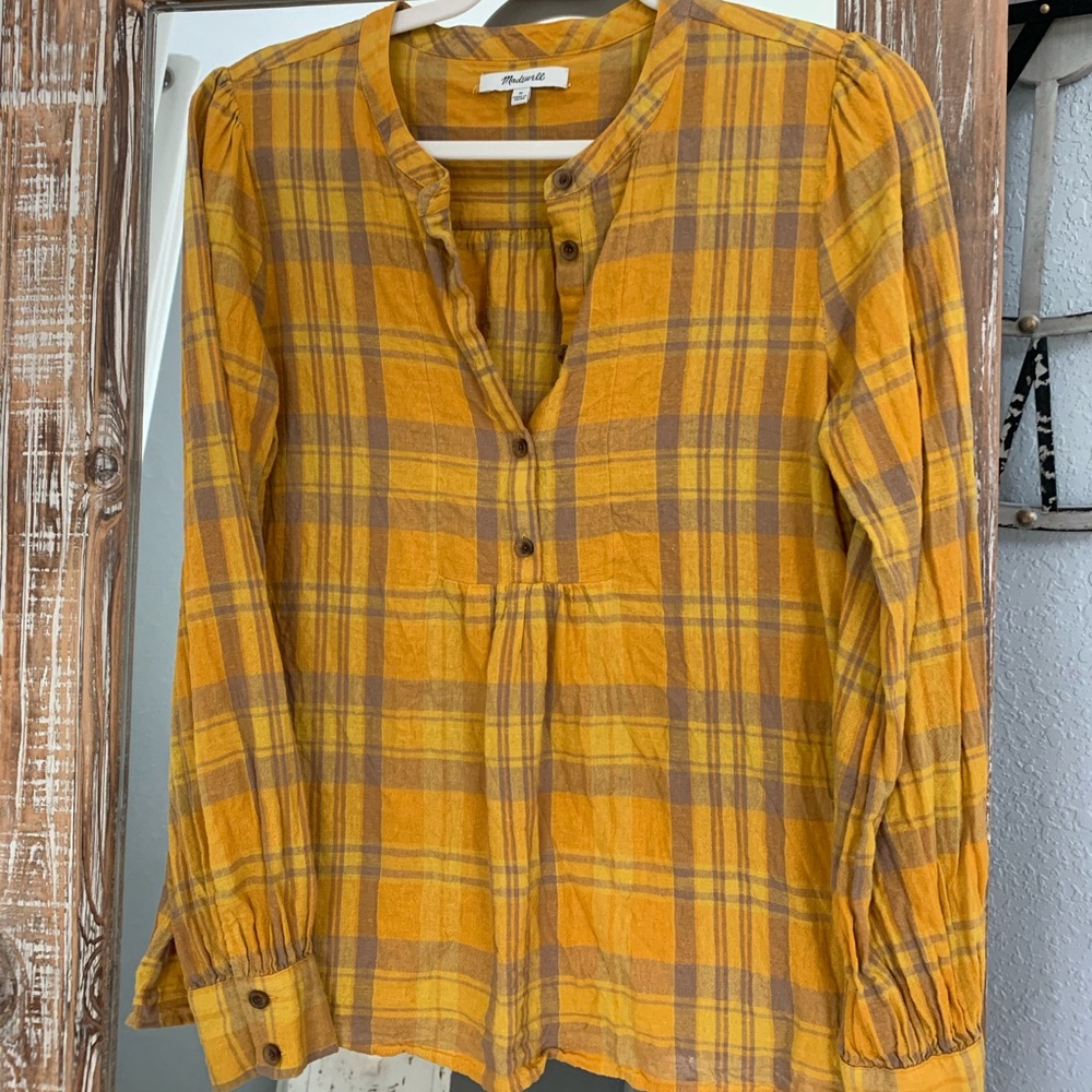Madewell Yellow Plaid Popover Flannel